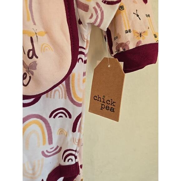 CHICKPEA Baby 3-PC. Cotton Bodysuit Pants & Bib Set 6/9 months - Picture 3 of 11